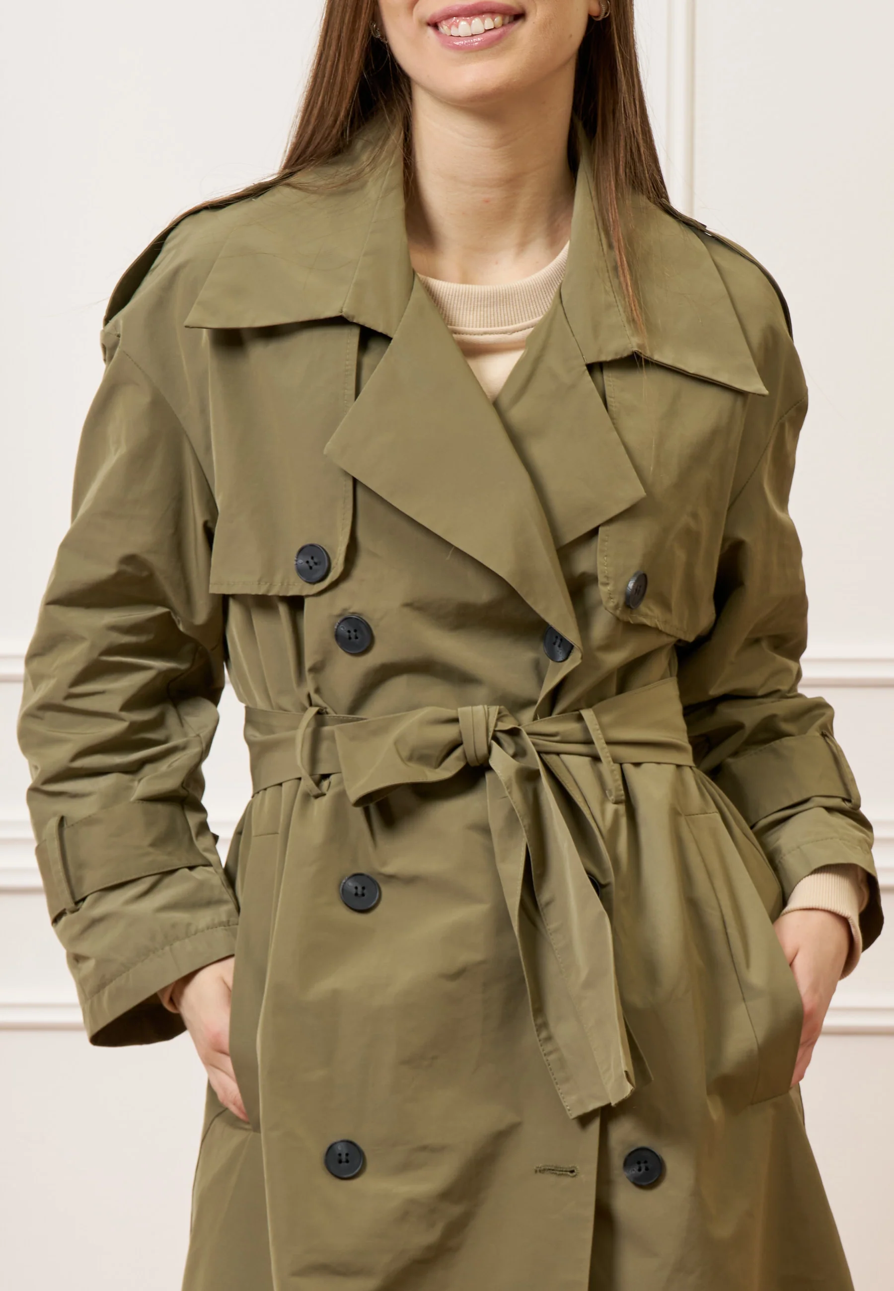 Trench over lungo con cintura - MILITARE - Image 4