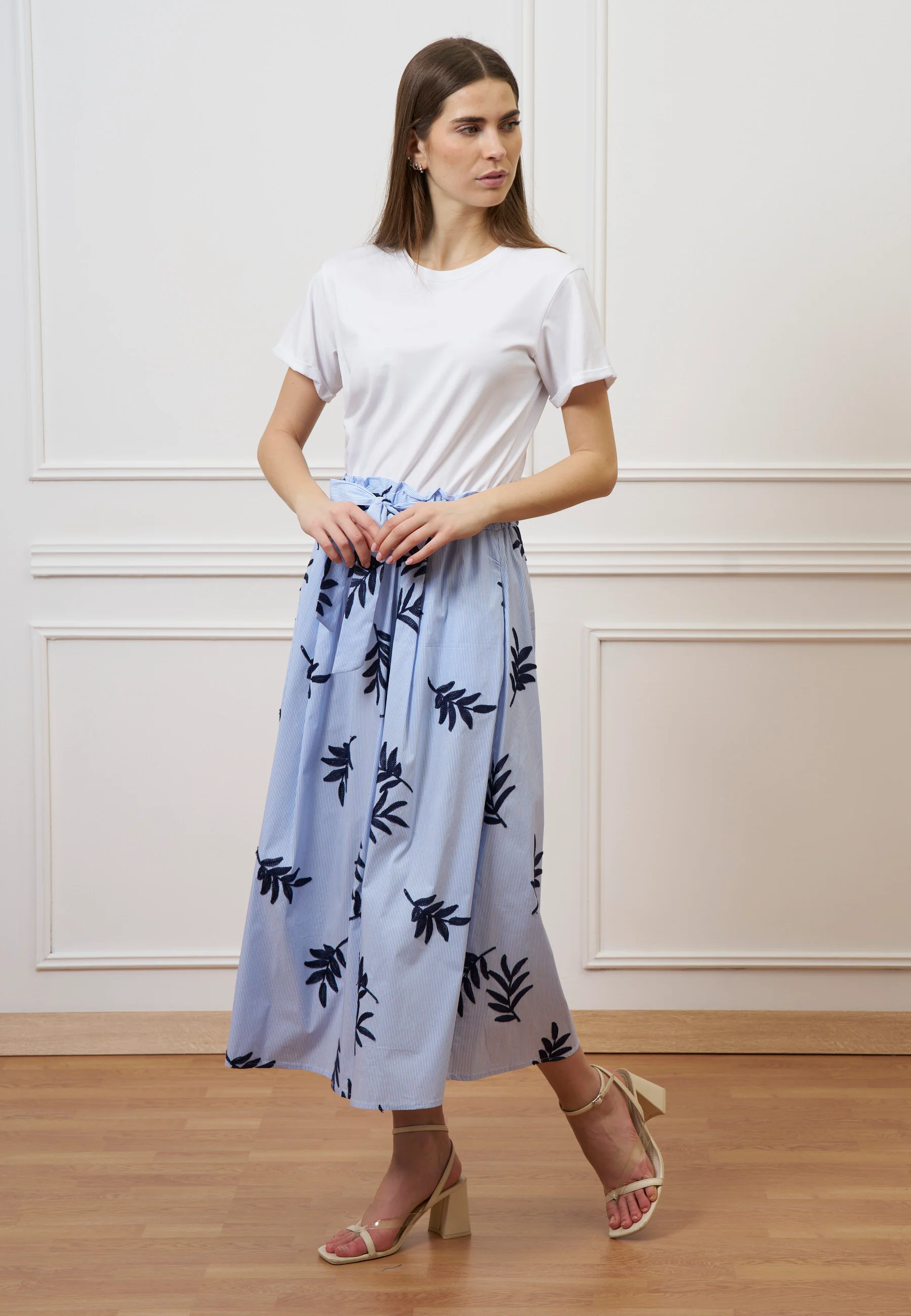 Vestito lungo combinato - BIANCO/CELESTE - Image 3