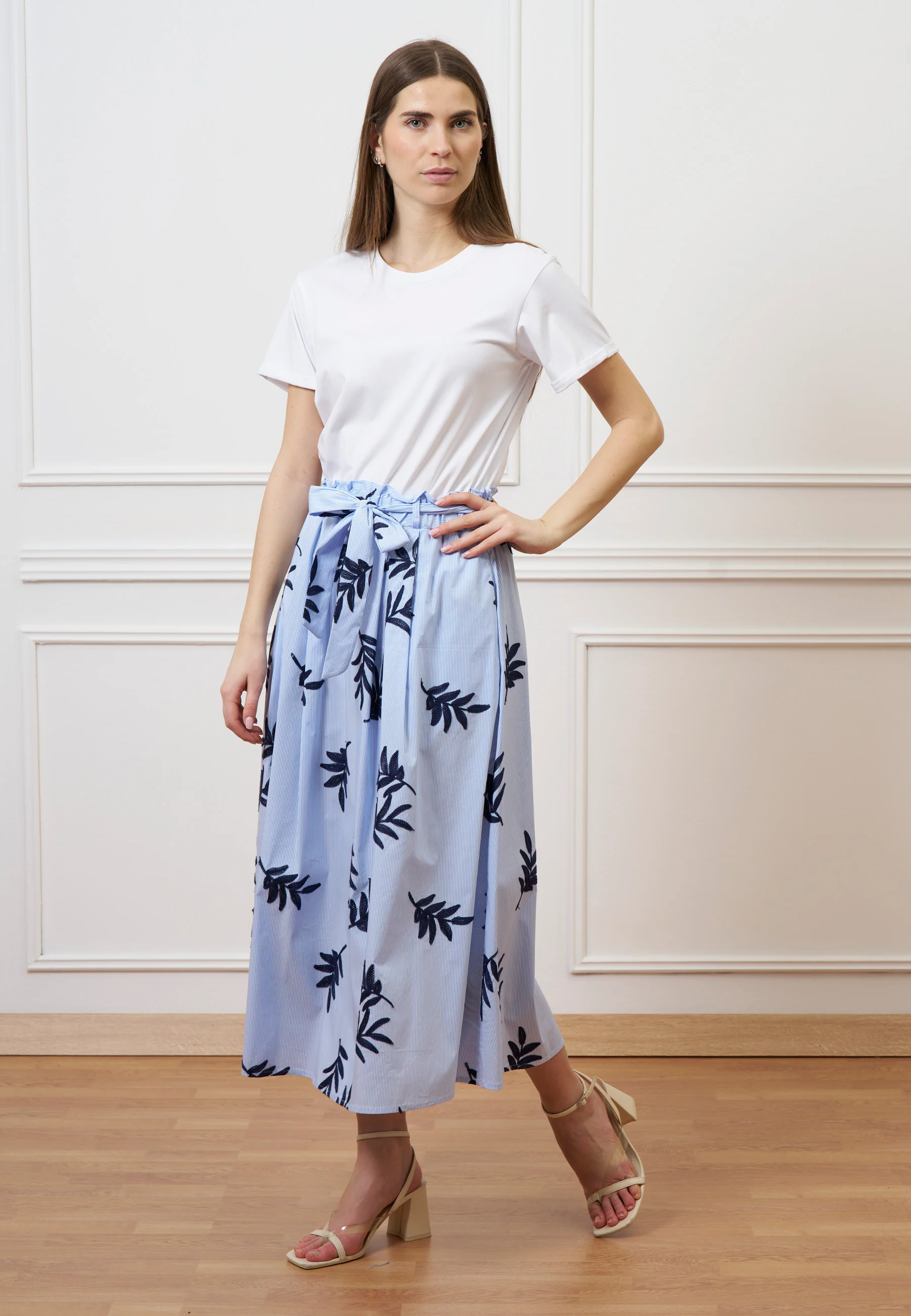 Vestito lungo combinato - BIANCO/CELESTE - Image 8