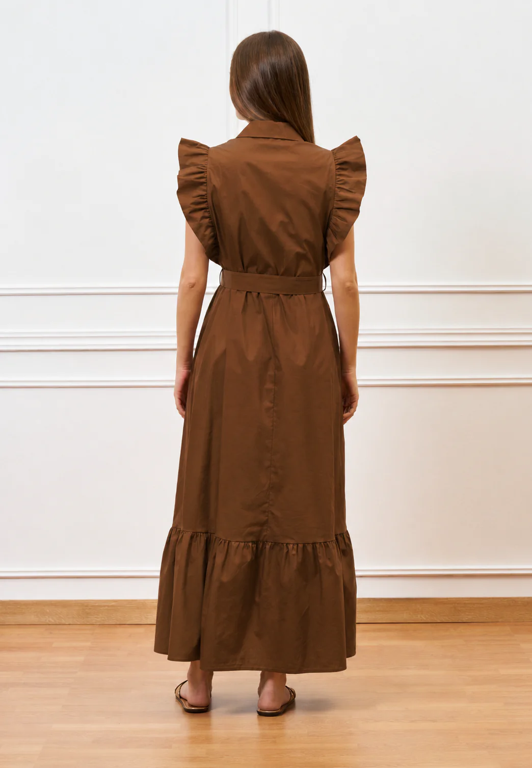 Vestito lungo con maniche volant - TABACCO - Image 3