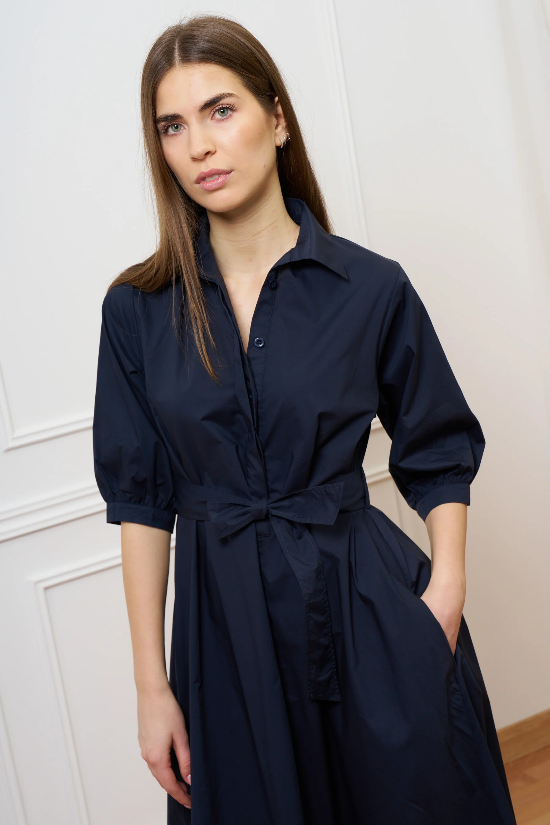 Vestito lungo in cotone - BLU - Image 3