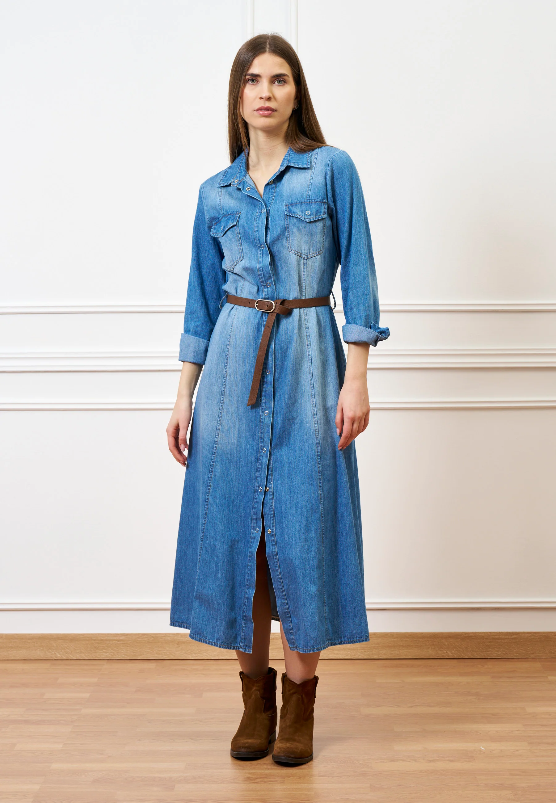 Vestito lungo in jeans - BLU - Image 4