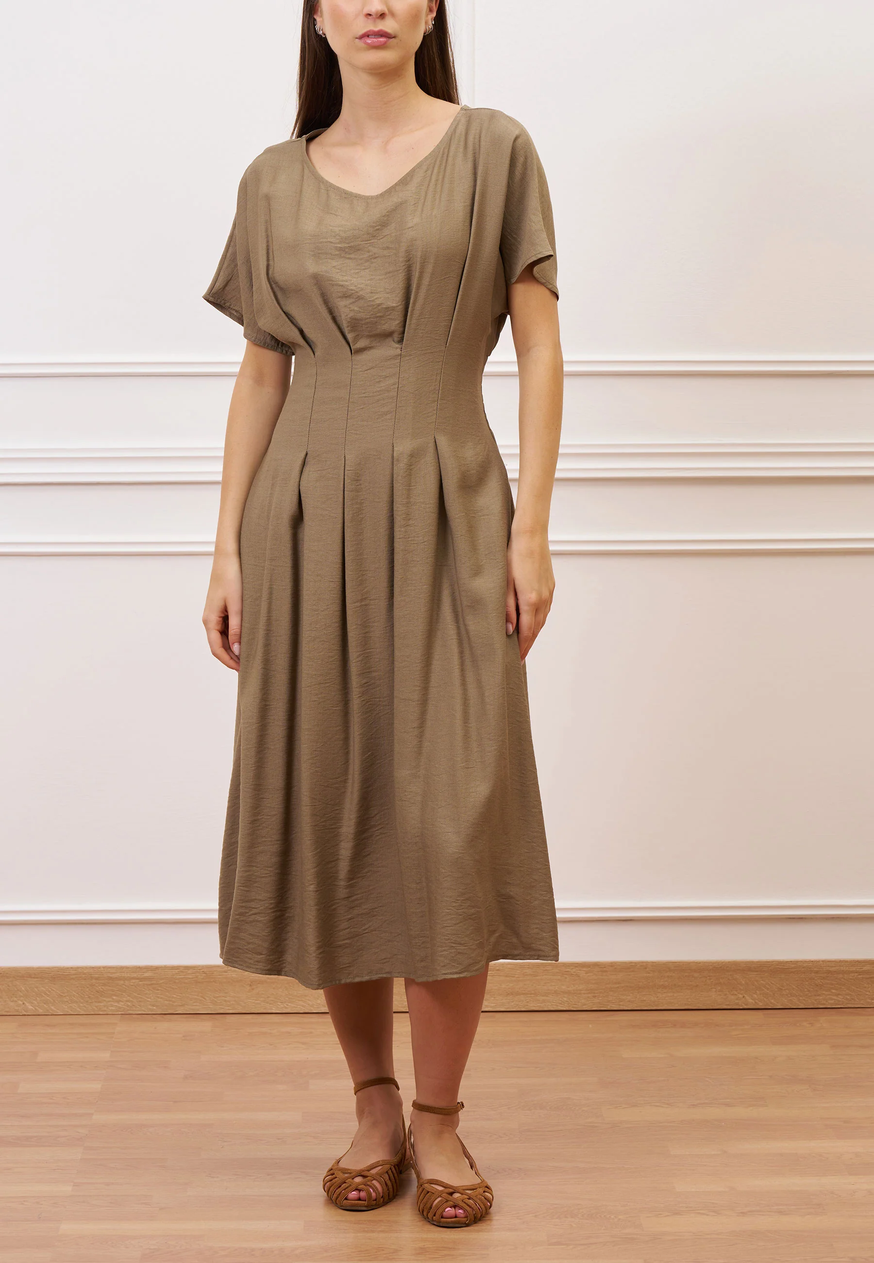 Vestito midi con pinces in vita - MILITARE - Image 4