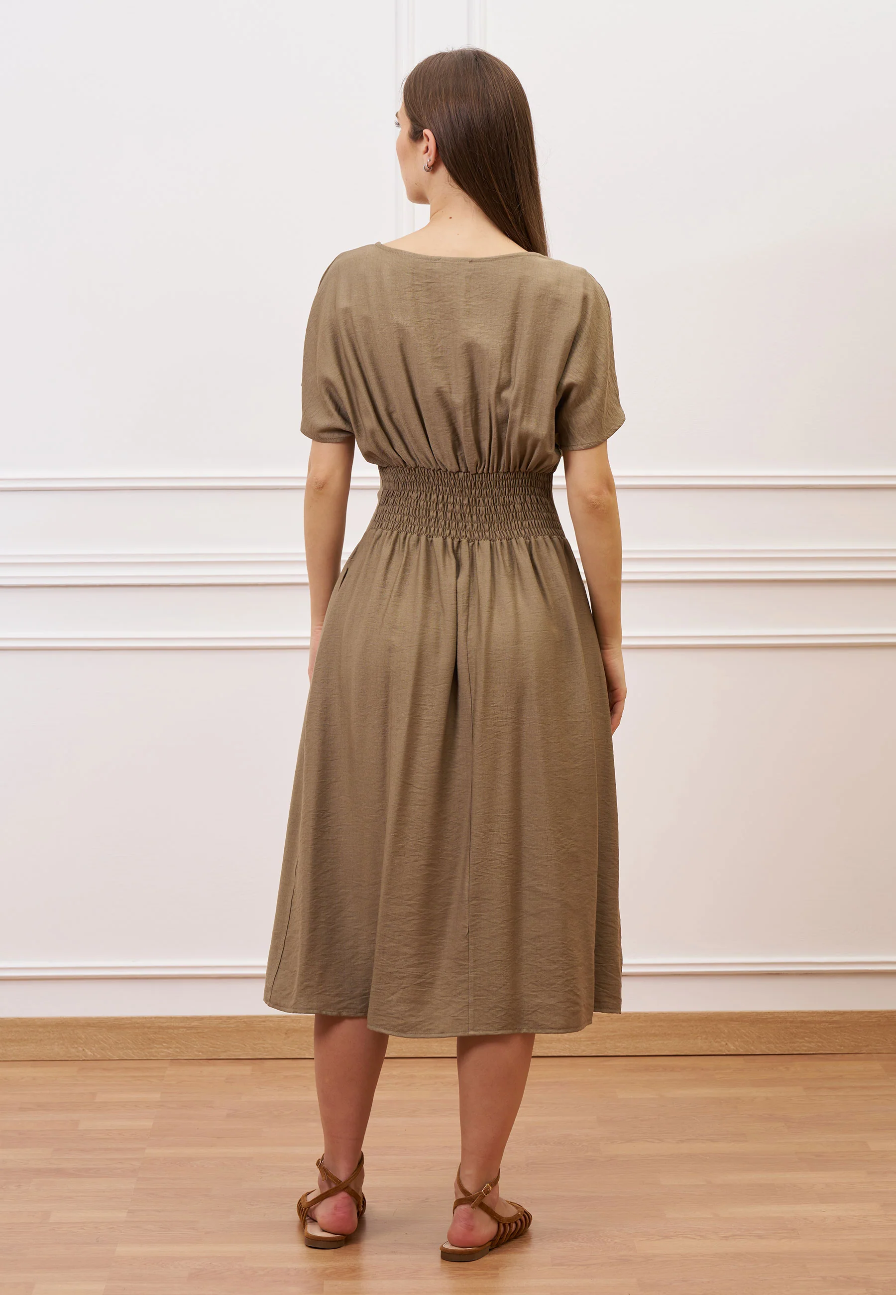 Vestito midi con pinces in vita - MILITARE - Image 5